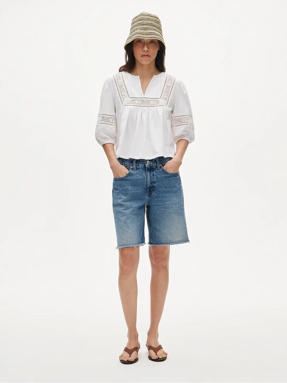 J Crew Lace-trim puff-sleeve shirt in broken-in jersey